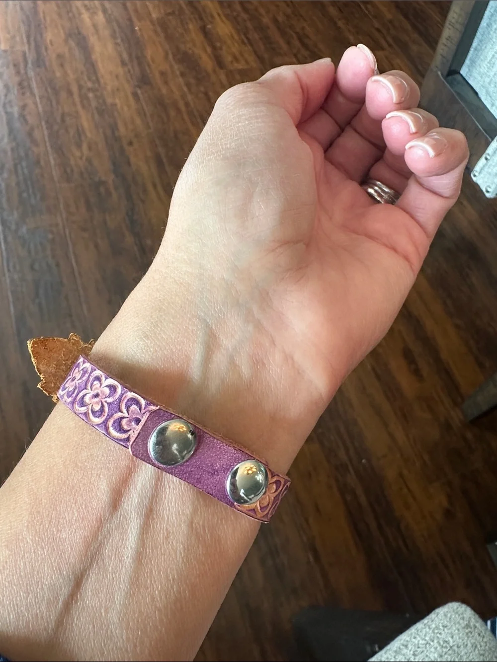 Handcrafted Yellow & Burgundy Floral Leather Bracelet